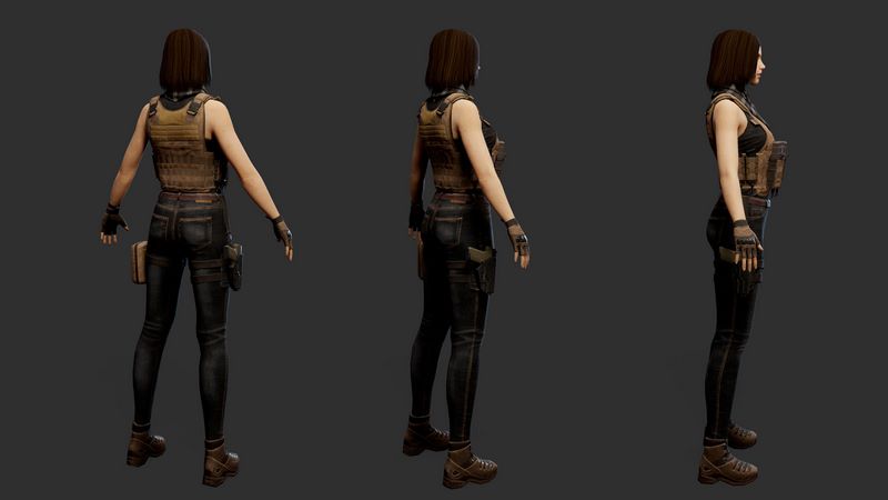 Female Soldier Low-poly 3D model