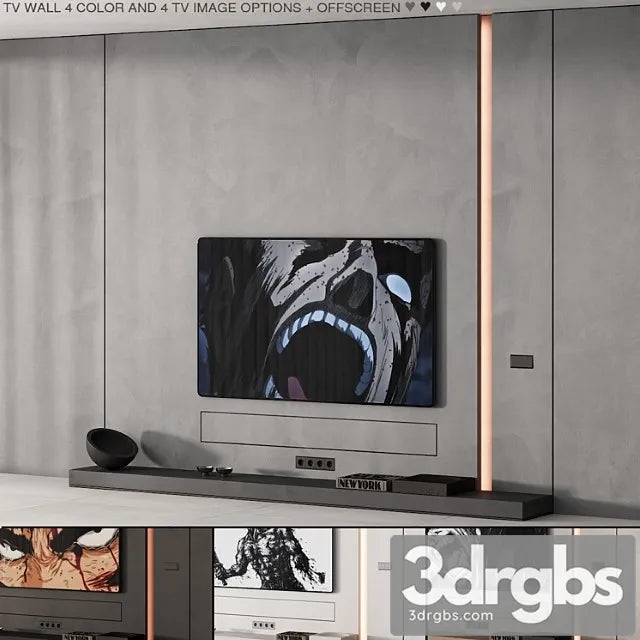 226 Tv Wall Kit 08 Minimal Wall In 4 Color And Tv Options 00 3D Model Free