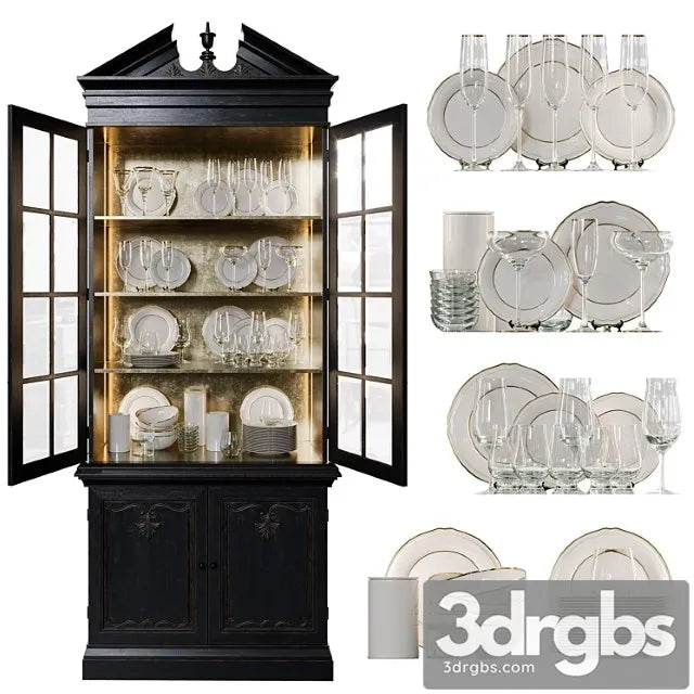 Antique сupboard with dishes 3D Model Free