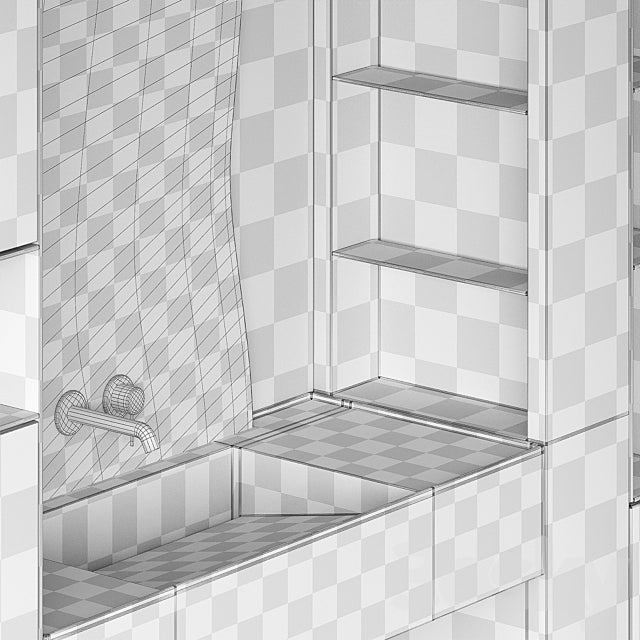 Bathroom furniture set 8. Monochrome grey. Curved mirror shape. Stone sink. Wall-mounted faucet. 3DS Max Model