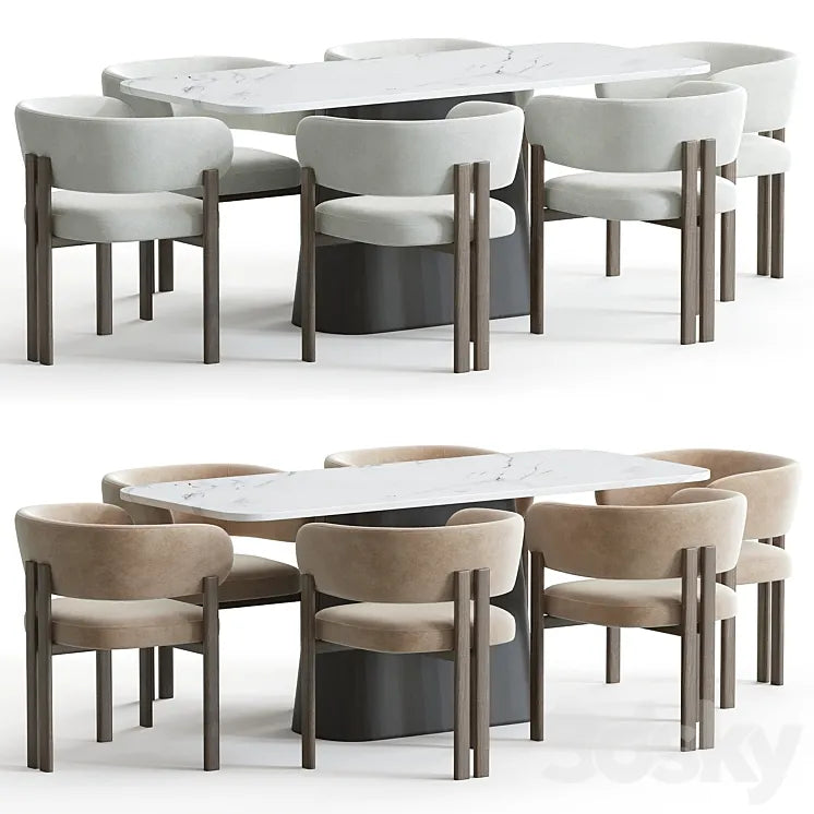 Bay wood chair and Calacatta table 3DSMAX Model