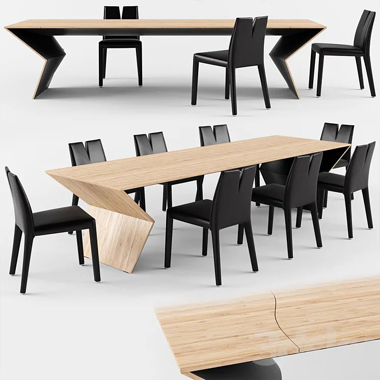 B&B Italia BLITZ wooden table with CUTTER leather chair 3DSMAX Model