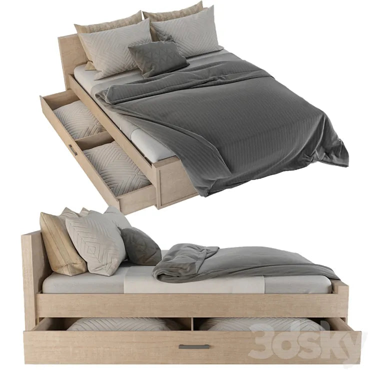 Bed Benedetti Wooden double bed 01 3DSMAX Model
