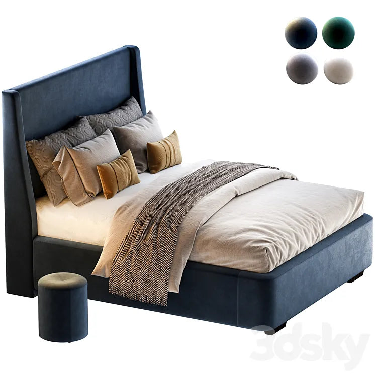 Bed Defense 160 Velvet Grey/emerald/sand/blue with pouffe Kofi Divanru 3DSMAX Model