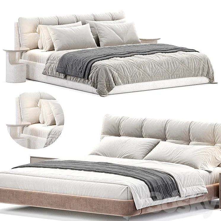 Beige Upholstered Panel Modern Bed 3DSMAX Model