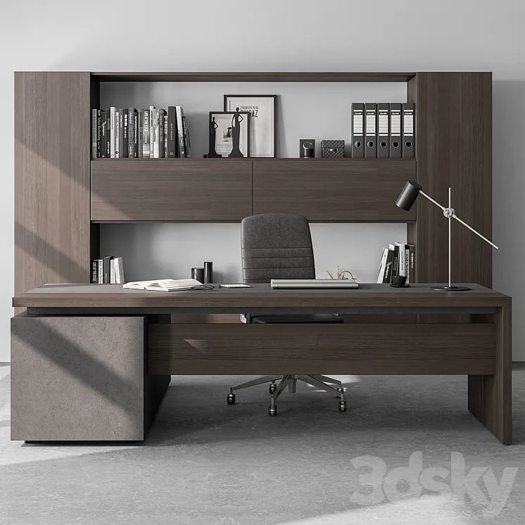 Boss Desk and Library Wooden Set - Office Furniture 298 3DSMAX Model