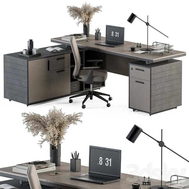 Boss Desk Cream and Black - Office Furniture 255 3DSMAX Model