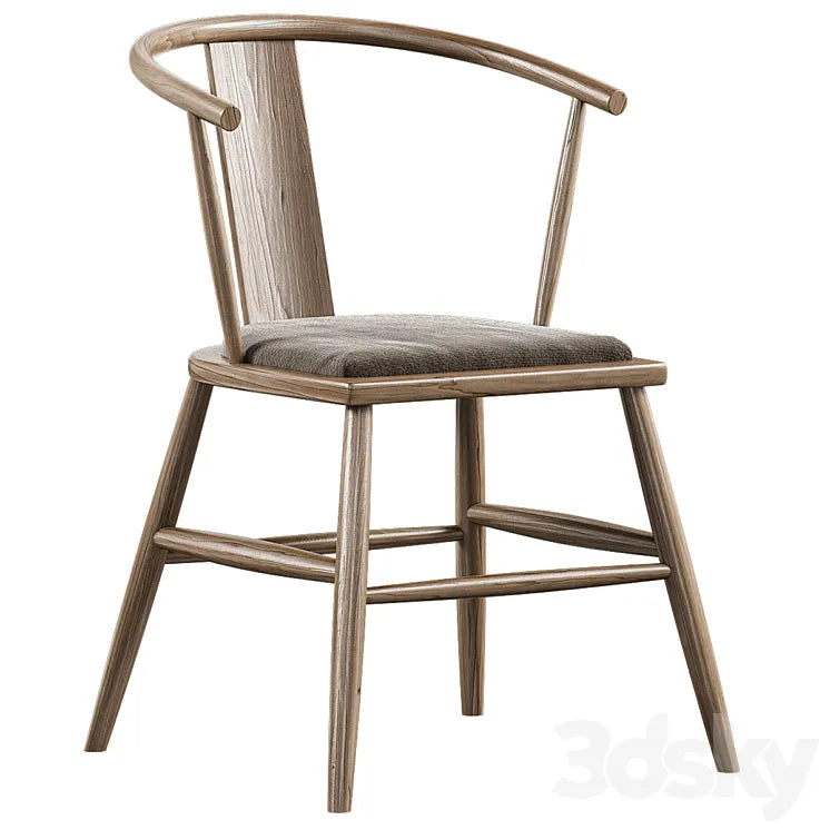 Chair Nordic Teak Rattan Velvet Wooden Leisure Armrest 3DSMAX Model
