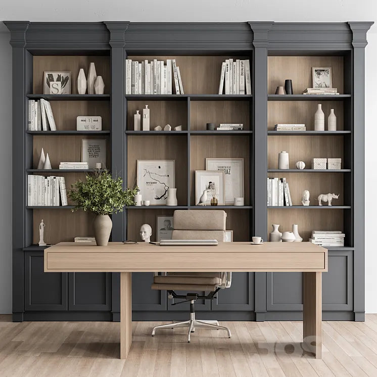 Classic Boss Desk and Library Set - Office Furniture 283 3DSMAX Model