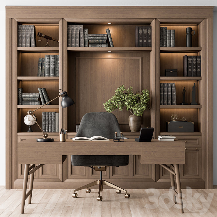 Classic Boss Desk and Library Wood Set – Office Furniture 278 3DS Max Model