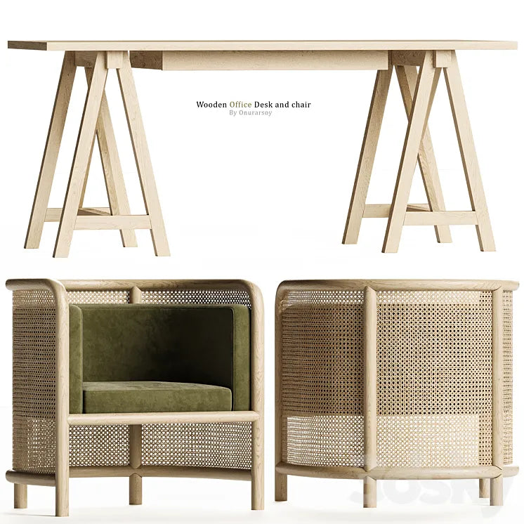 Crate & barrel - Haldeman Wood Desk with Chair set 3DSMAX Model