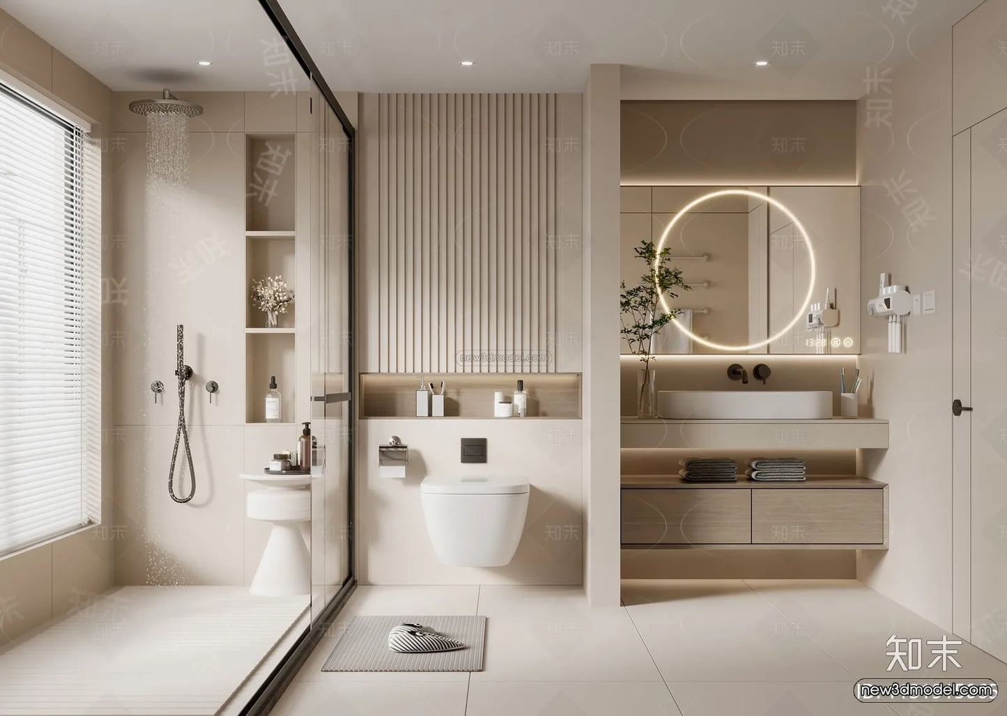Cream Style Interior 3D Blocks – Bathroom 3D Model – 269 – VRAY