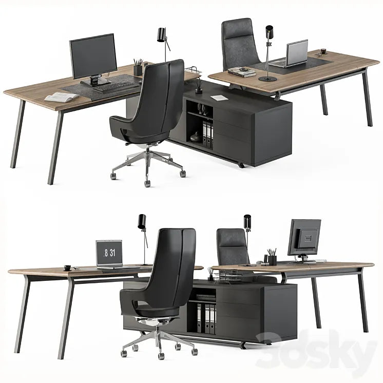 Employee Set Wood and Black - Office Furniture 270 3DSMAX Model