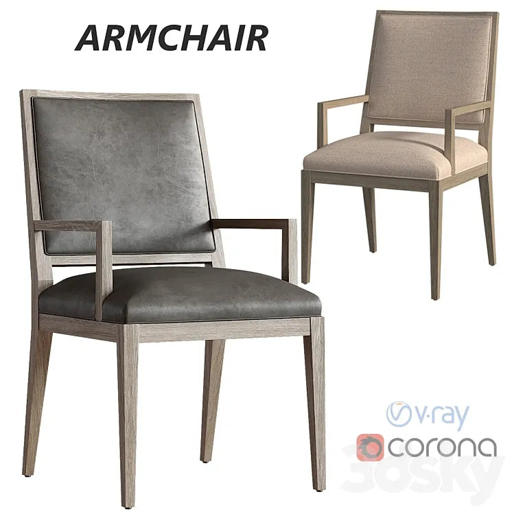 French Contemporary Square Leather Armchair 3DSMAX Model