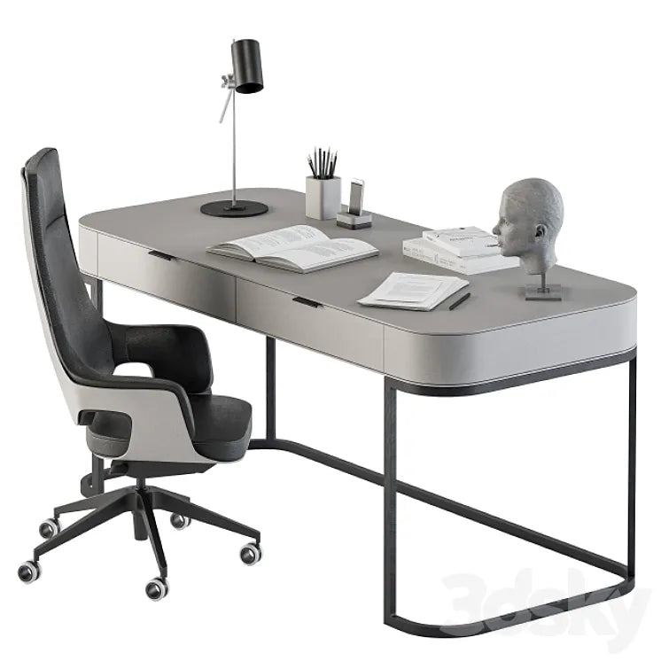 Gray and Black Writing Desk - Office Set 180 3DSMAX Model