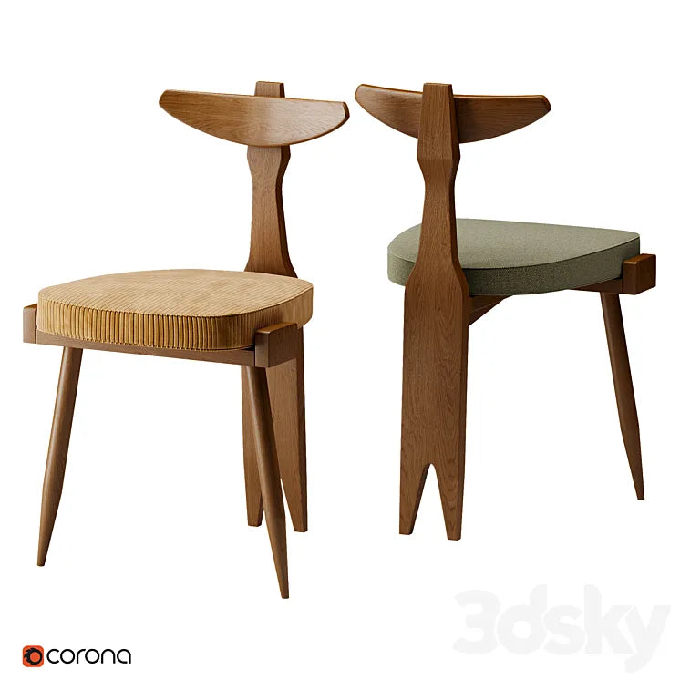 Guillerme and Chambron Oak Tripod Side Chair 3DSMAX Model
