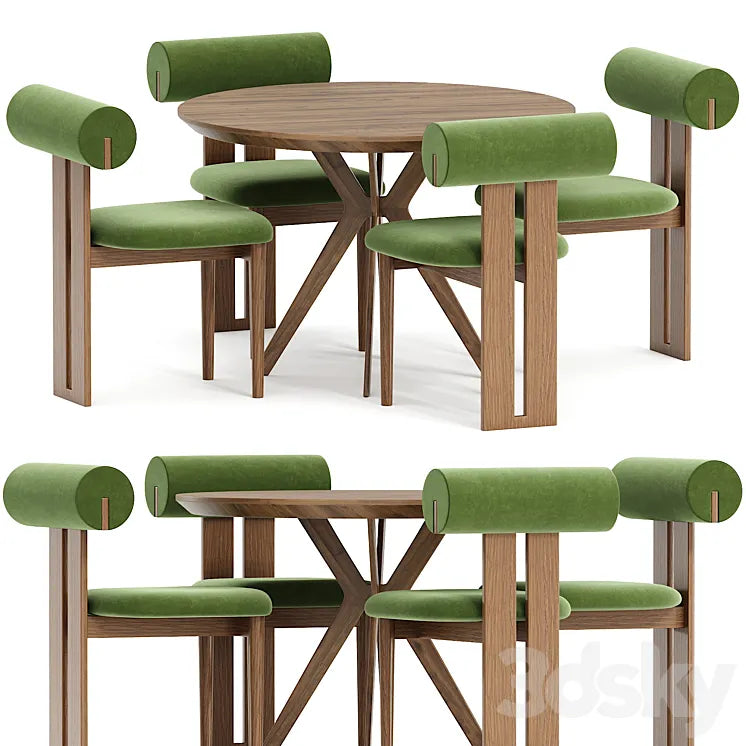 Hippo chair and table walnut 3DSMAX Model