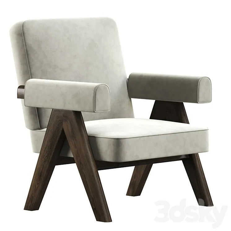 Lounge Chair Pierre Jeanneret Pj 01 Cream Velvet 3DSMAX Model
