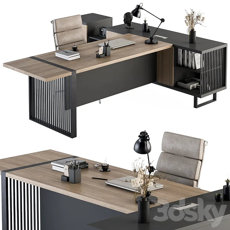 Manager Desk Wood and Black - Office Furniture 264 3DSMAX Model
