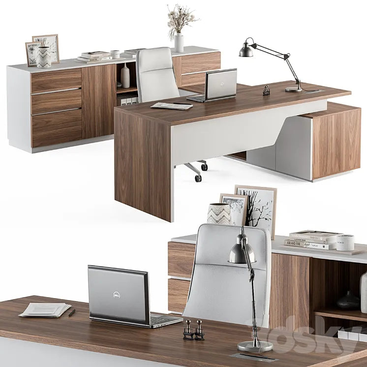 Manager Desk Wood and White - Office Furniture 268 3DSMAX Model