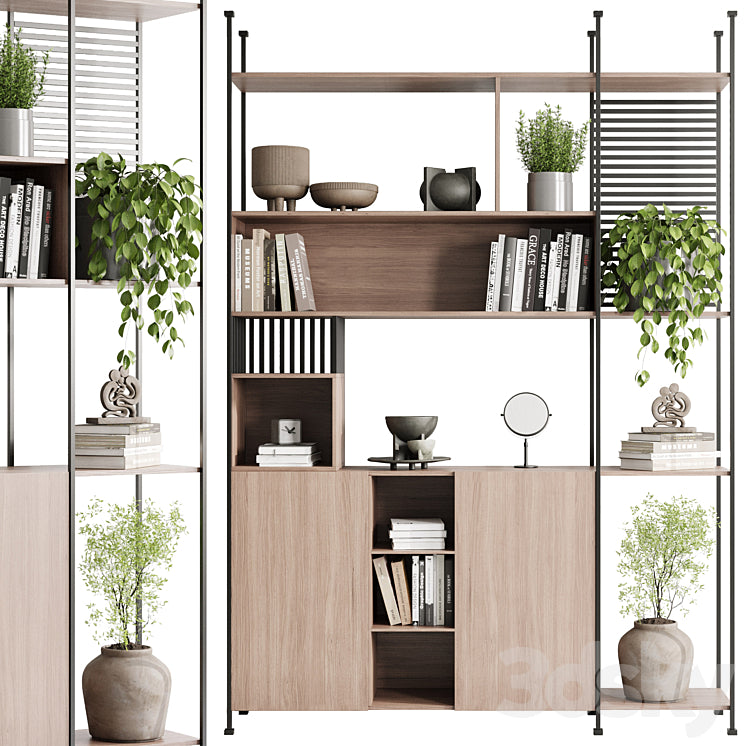Metal Shelves Decorative With Plants and Book – Wooden Rack 01 3DS Max Model