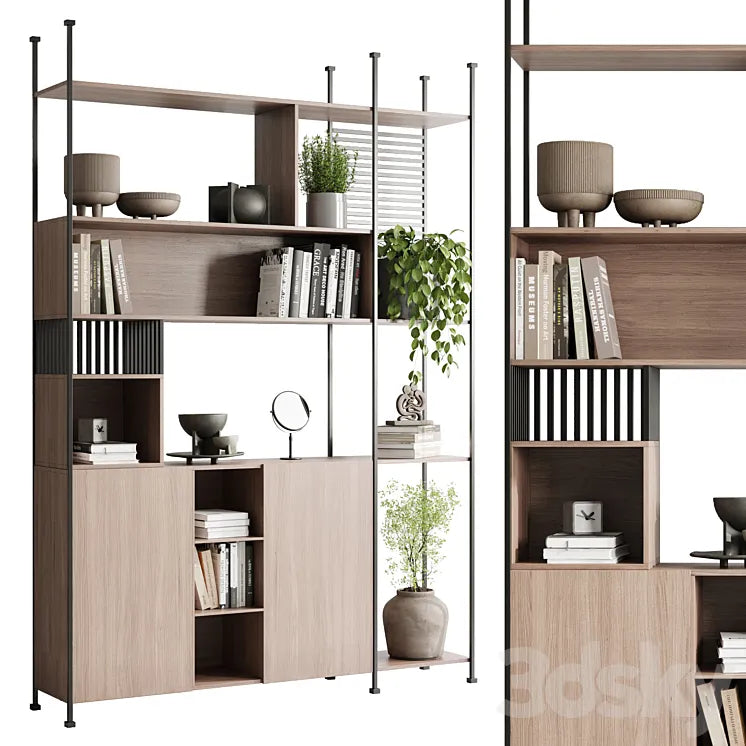 Metal Shelves Decorative With Plants and Book - Wooden Rack 01 3DSMAX Model