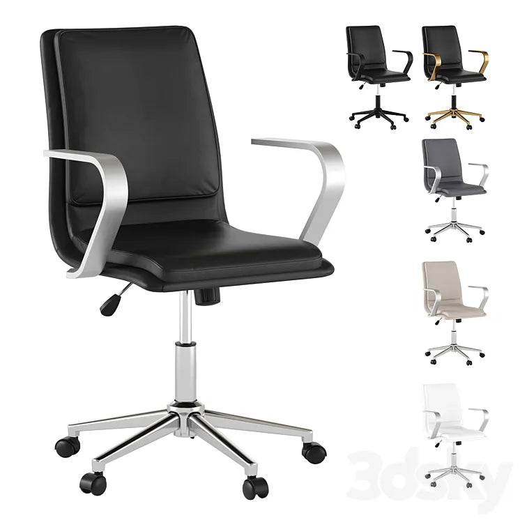 mid-back leather office chair with brushed metal armrests 3DSMAX Model