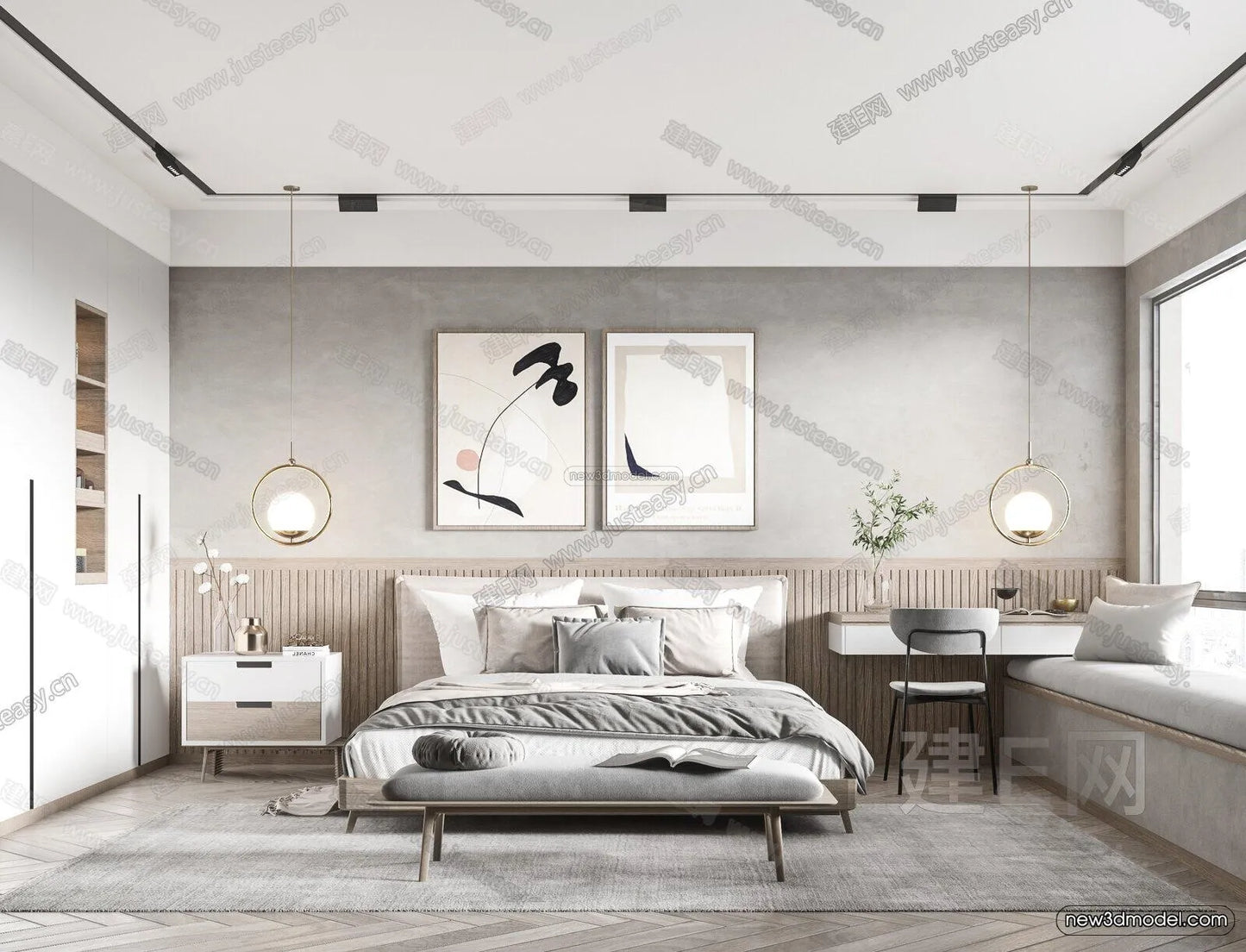 Minimalist Style Interior 3D Blocks – Bedroom 3D Model – 195 – VRAY