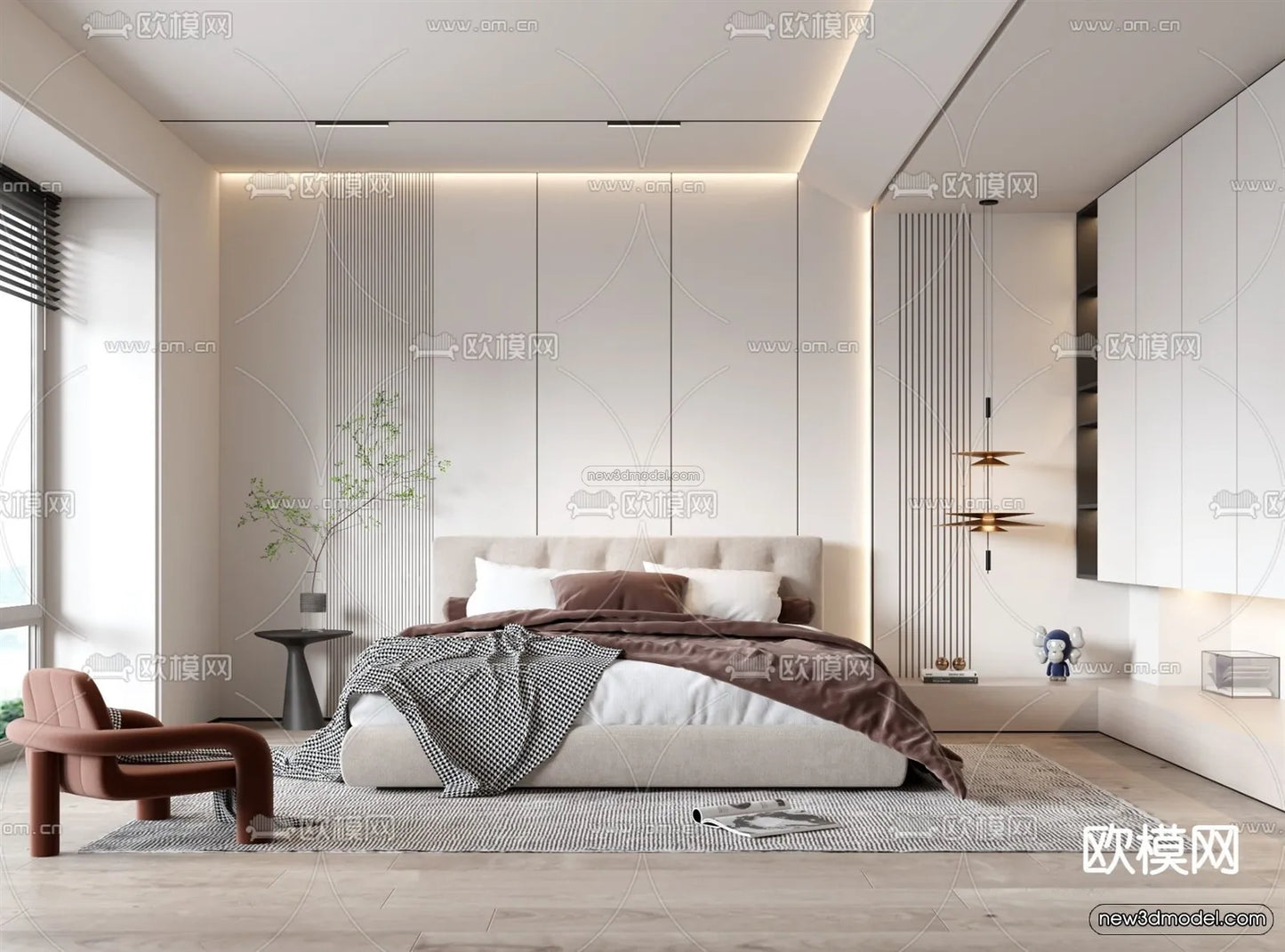 Minimalist Style Interior 3D Blocks – Bedroom 3D Model – 198 – VRAY
