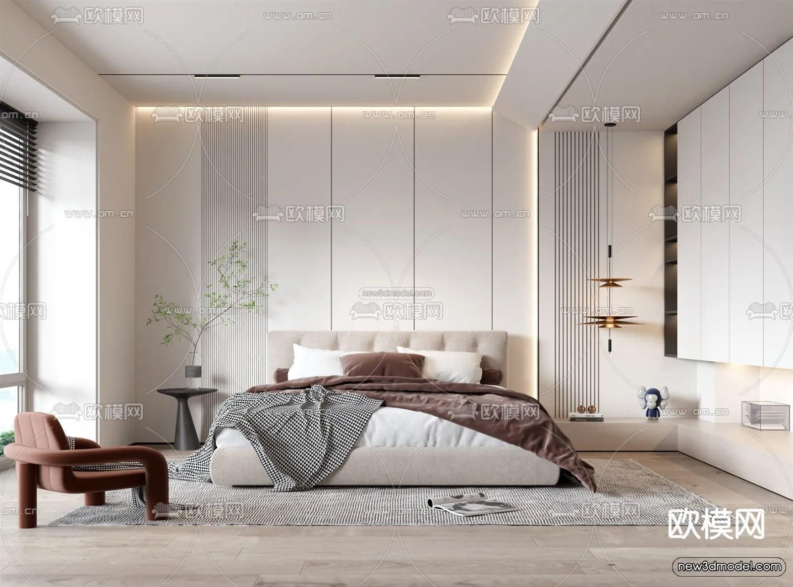 Minimalist Style Interior 3D Blocks – Bedroom 3D Model – 198 – VRAY
