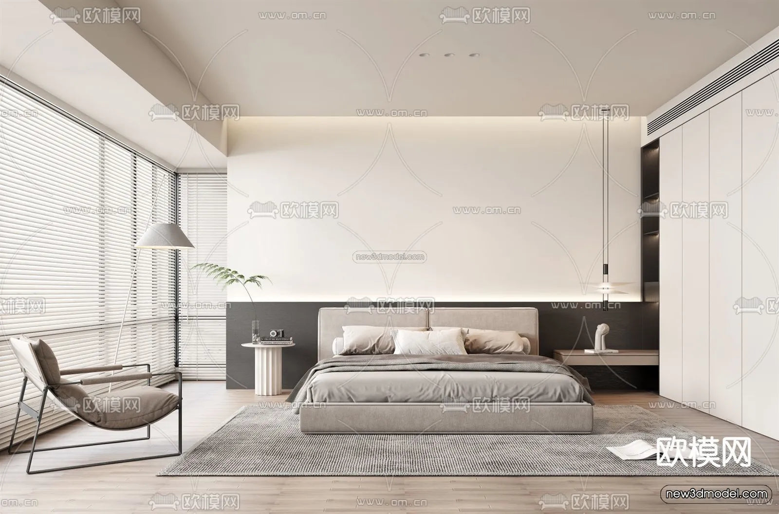 Minimalist Style Interior 3D Blocks – Bedroom 3D Model – 208 – VRAY