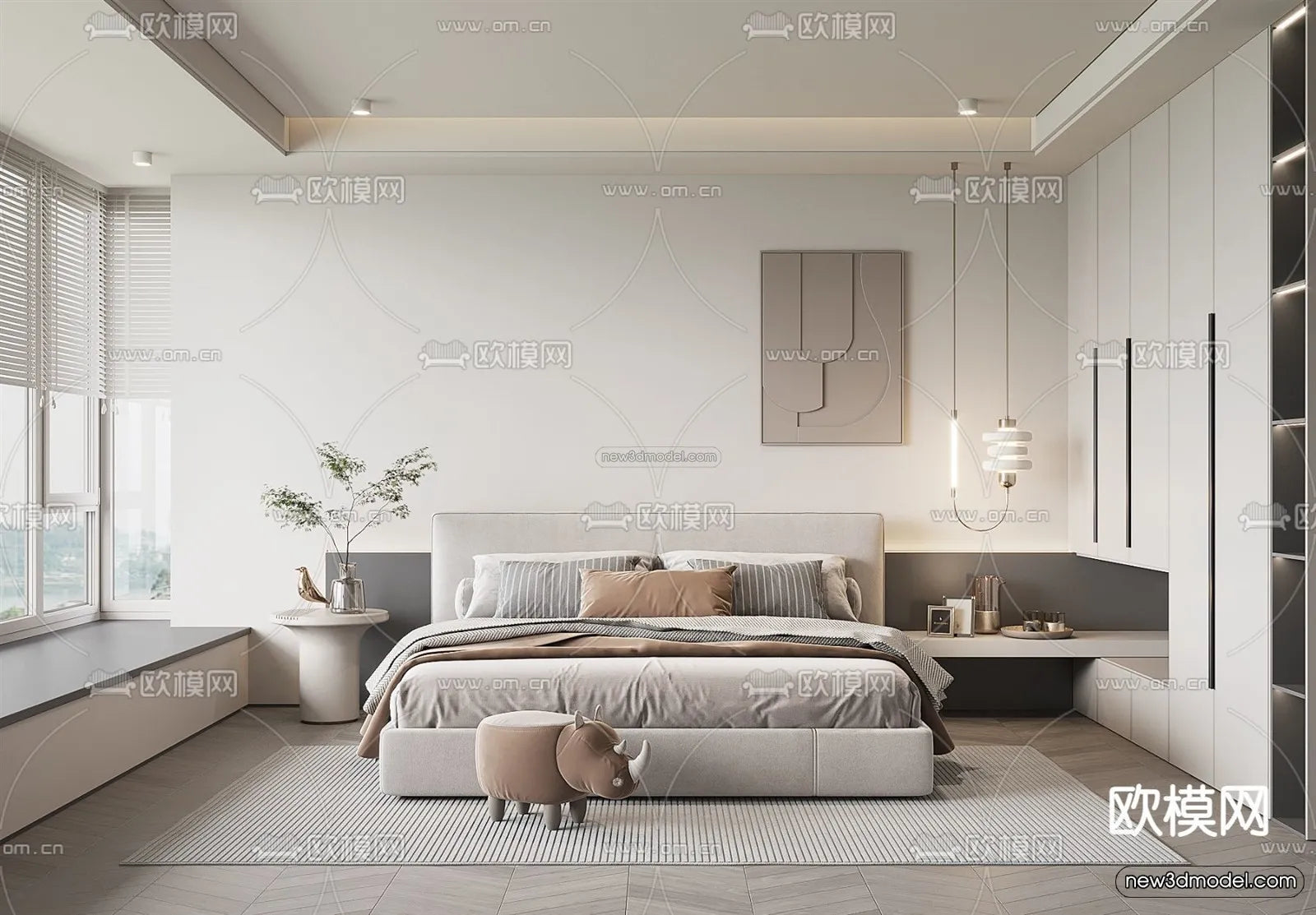 Minimalist Style Interior 3D Blocks – Bedroom 3D Model – 210 – VRAY