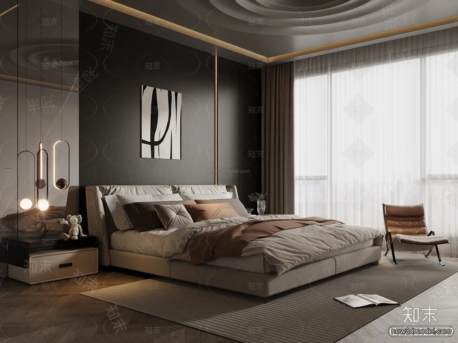 Modern Style Interior 3D Blocks and 3D Models – Bedroom 3D Scene – 569 – CORONA