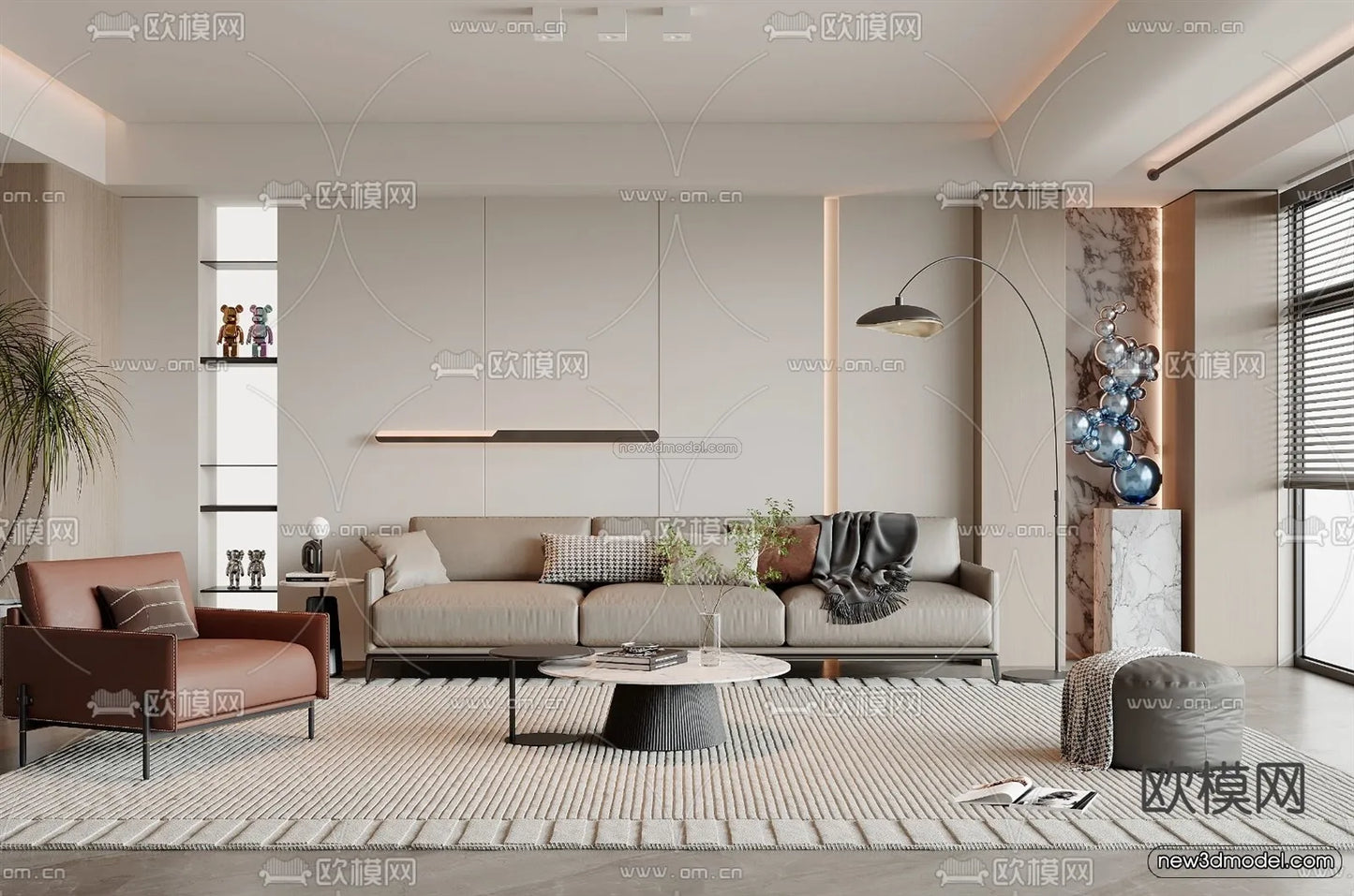 Modern Style Interior 3D Blocks and 3D Models – Living Room 3D Scene – 001 – CORONA