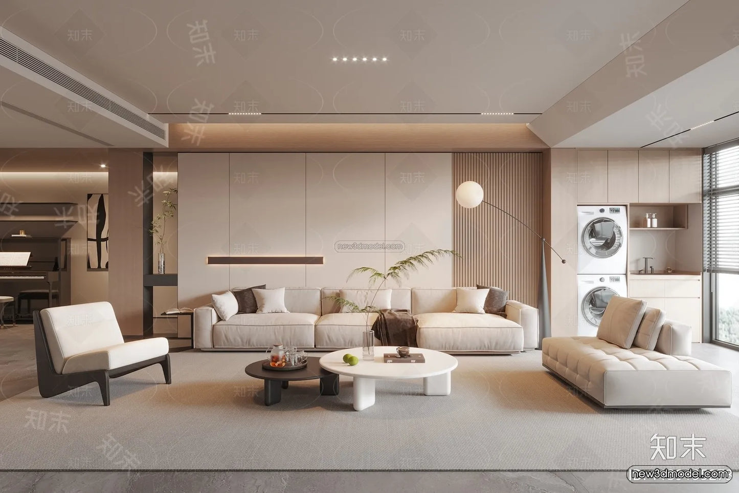 Modern Style Interior 3D Blocks and 3D Models – Living Room 3D Scene – 002 – CORONA