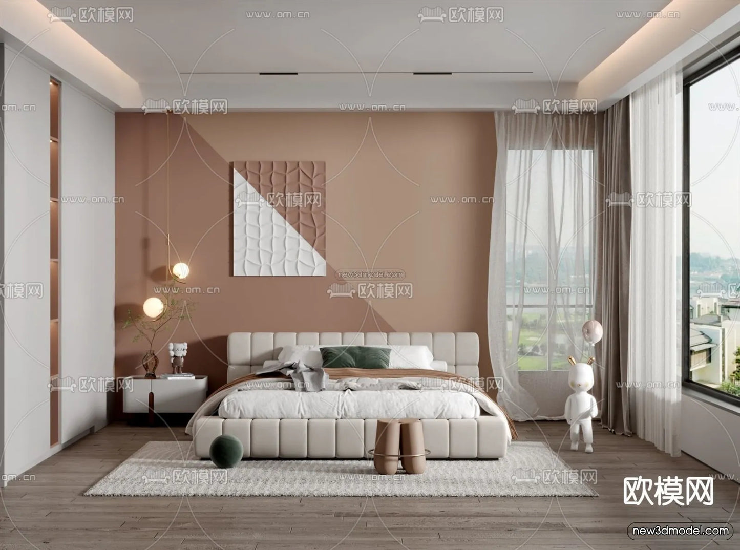 Morandi Style Interior 3D Blocks – Bedroom 3D Scene – 176 – VRAY