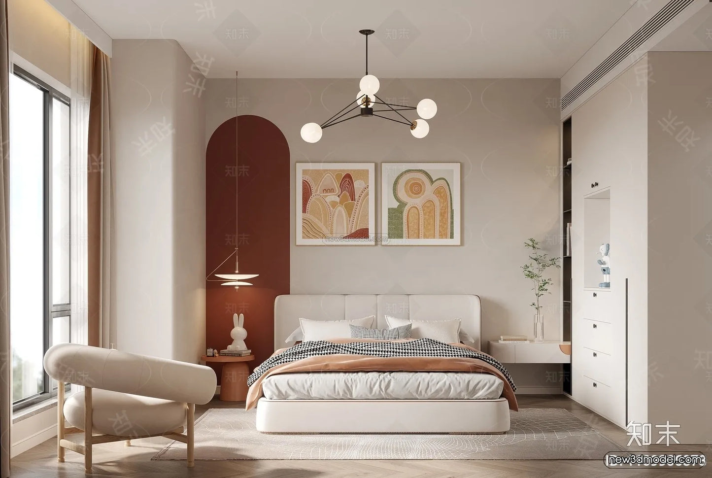 Morandi Style Interior 3D Blocks – Bedroom 3D Scene – 179 – CORONA