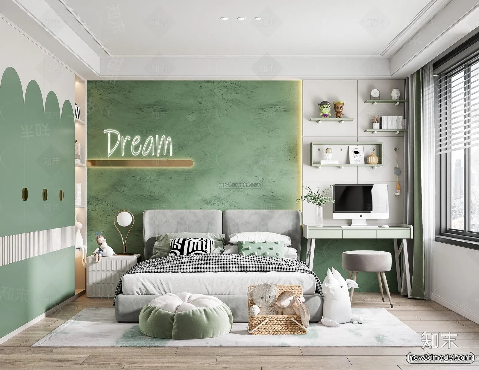 Morandi Style Interior 3D Blocks – Bedroom 3D Scene – 180 – VRAY