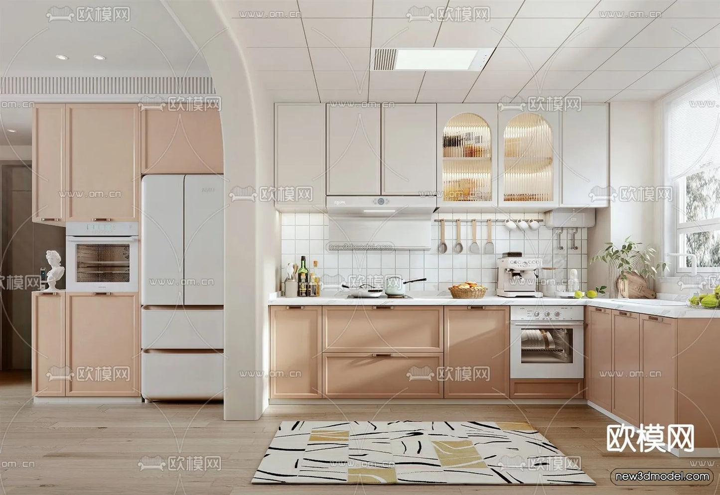 Morandi Style Interior 3D Blocks – Kitchen 3D Scene – 218 – VRAY