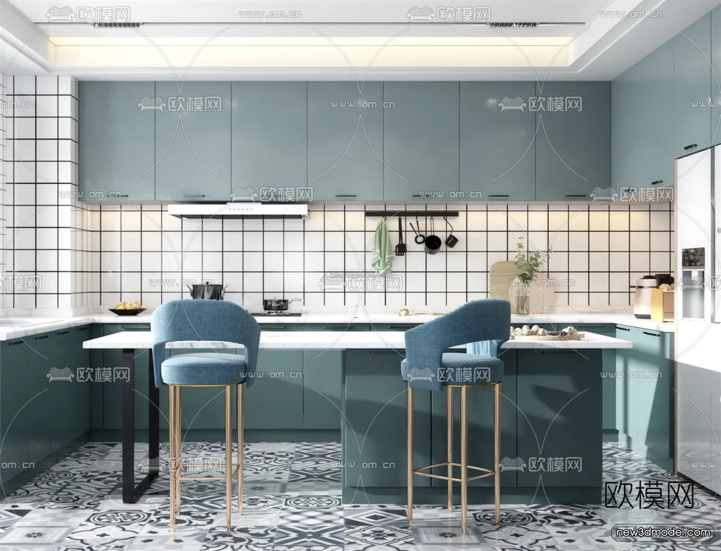 Morandi Style Interior 3D Blocks – Kitchen 3D Scene – 222 – VRAY