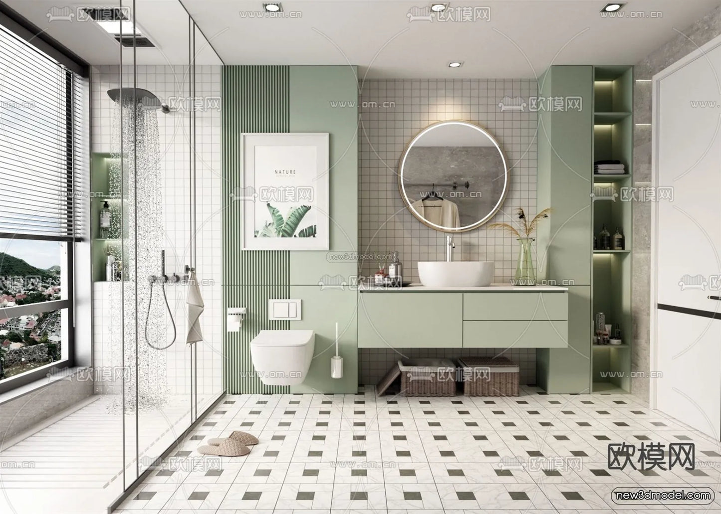 Morandi Style Interior 3D Blocks – Kitchen 3D Scene – 224 – VRAY