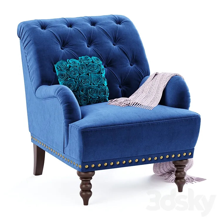 Navy Blue Velvet Armchair 3DSMAX Model