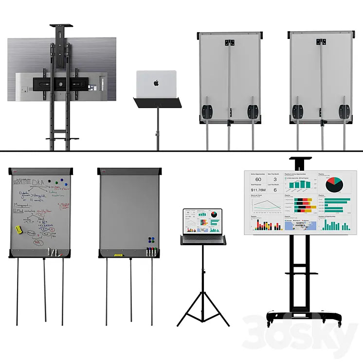Office presentation set 1// Macbook air 2022 / OLED65CXRLA LG CX 65 4K Smart OLED/Marker board magnetic partition flipchart 3DSMAX Model