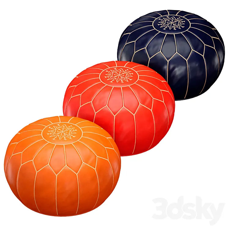 Oriental Moroccan round leather pouffe 3DSMAX Model