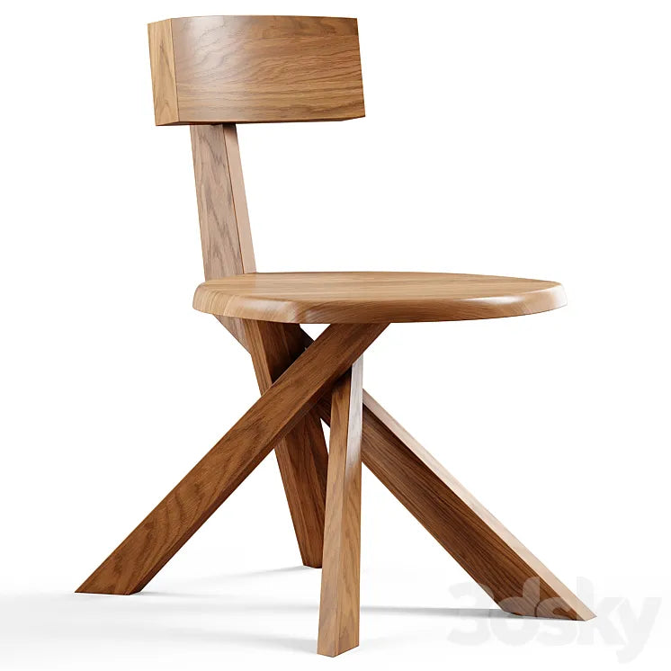 Pamono - Solid Elm Model S34 Dining Chair by Pierre Chapo 1960s 3DSMAX Model