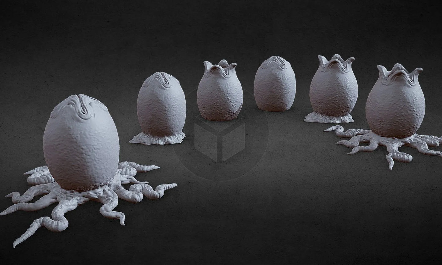 PBR Game 3D Models - 3D Prntble Alien Egg Ovomorph 1979 Six Variants