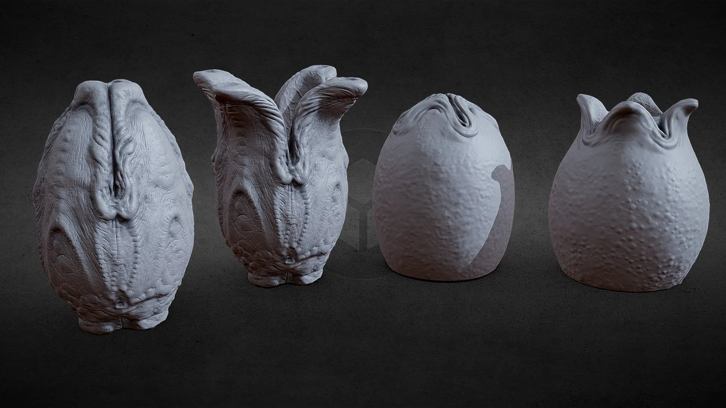 PBR Game 3D Models - 3Dprntbl Alien 1979 Covenant Closed And Open Egg
