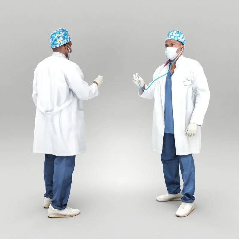 PBR Game 3D Models - African-American doctor with diagnostic tool 400