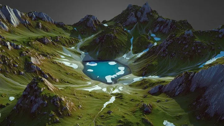 PBR Game 3D Models - Alpine Mountain Lake (World Machine)