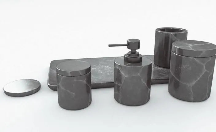 PBR Game 3D Models - Black Marble Bathroom Accessories